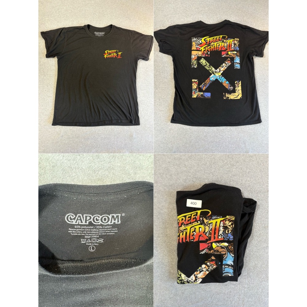 Capcom Street Fighter II Graphic T-Shirt Mens Large Black Short Sleeve Tee